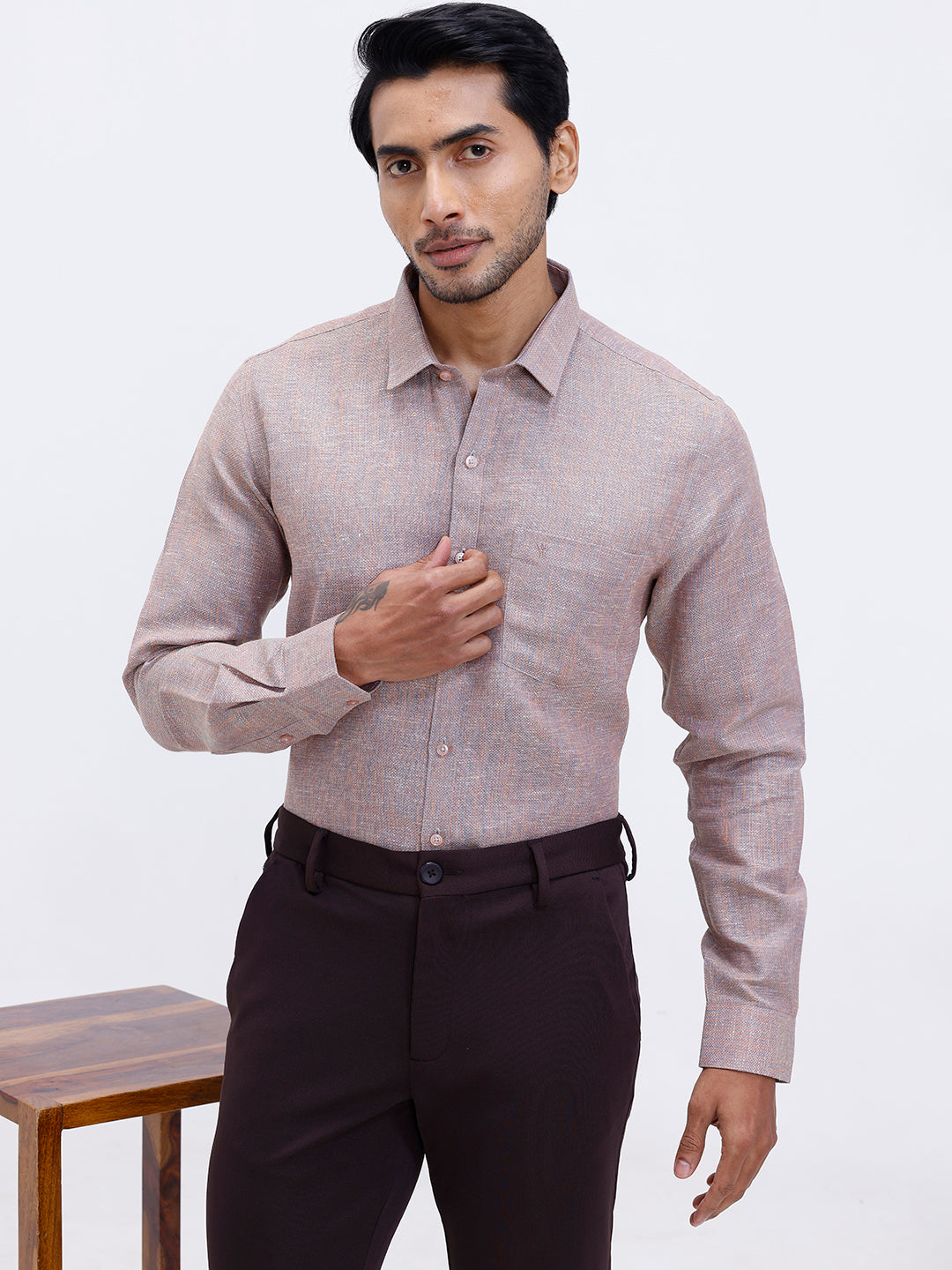 Men Cotton Rich Shirt Greeny Orange Trendy 12 YL16