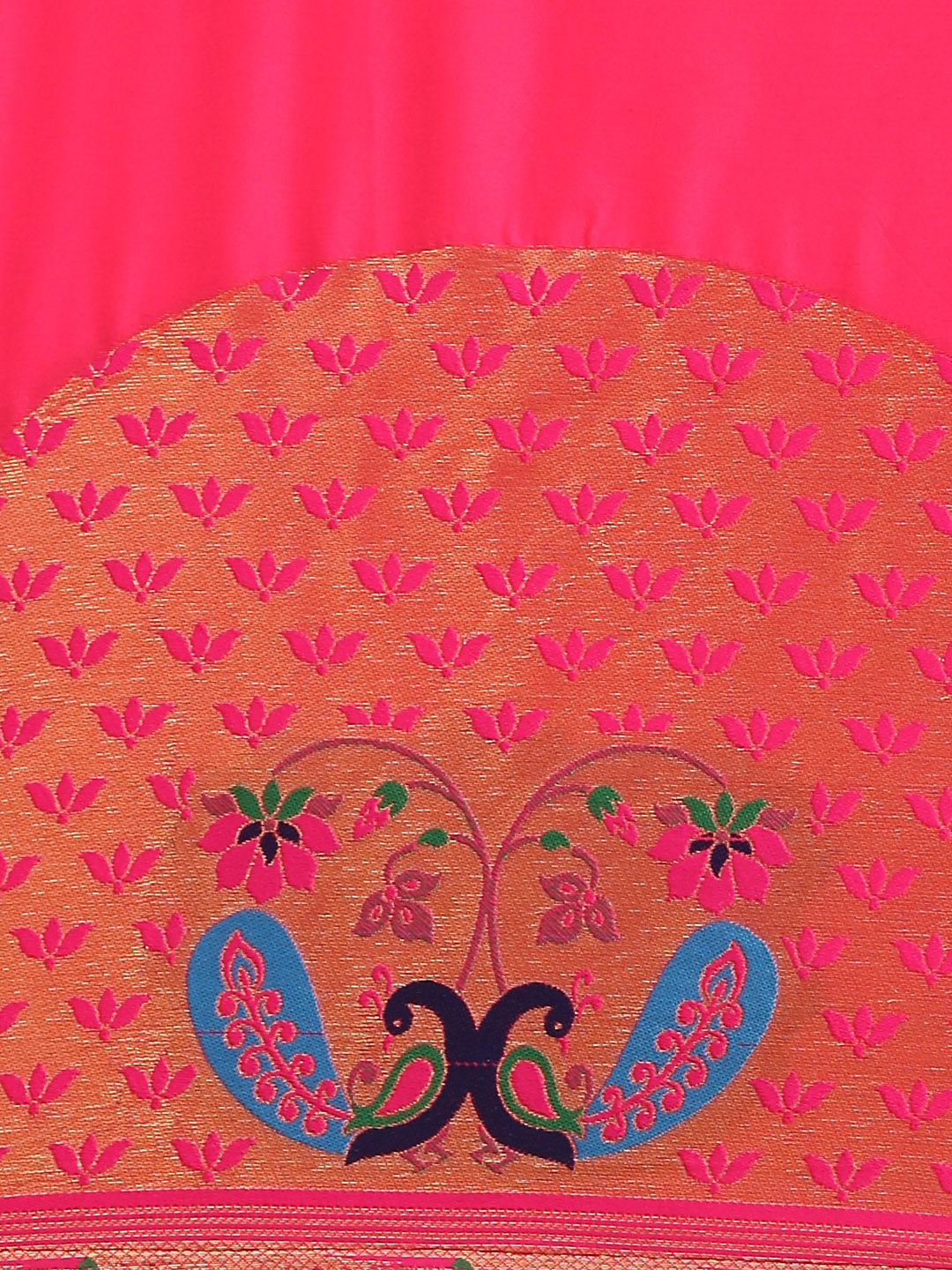 Womens Semi Silk Peacock Design Orange & Pink Saree ASP06