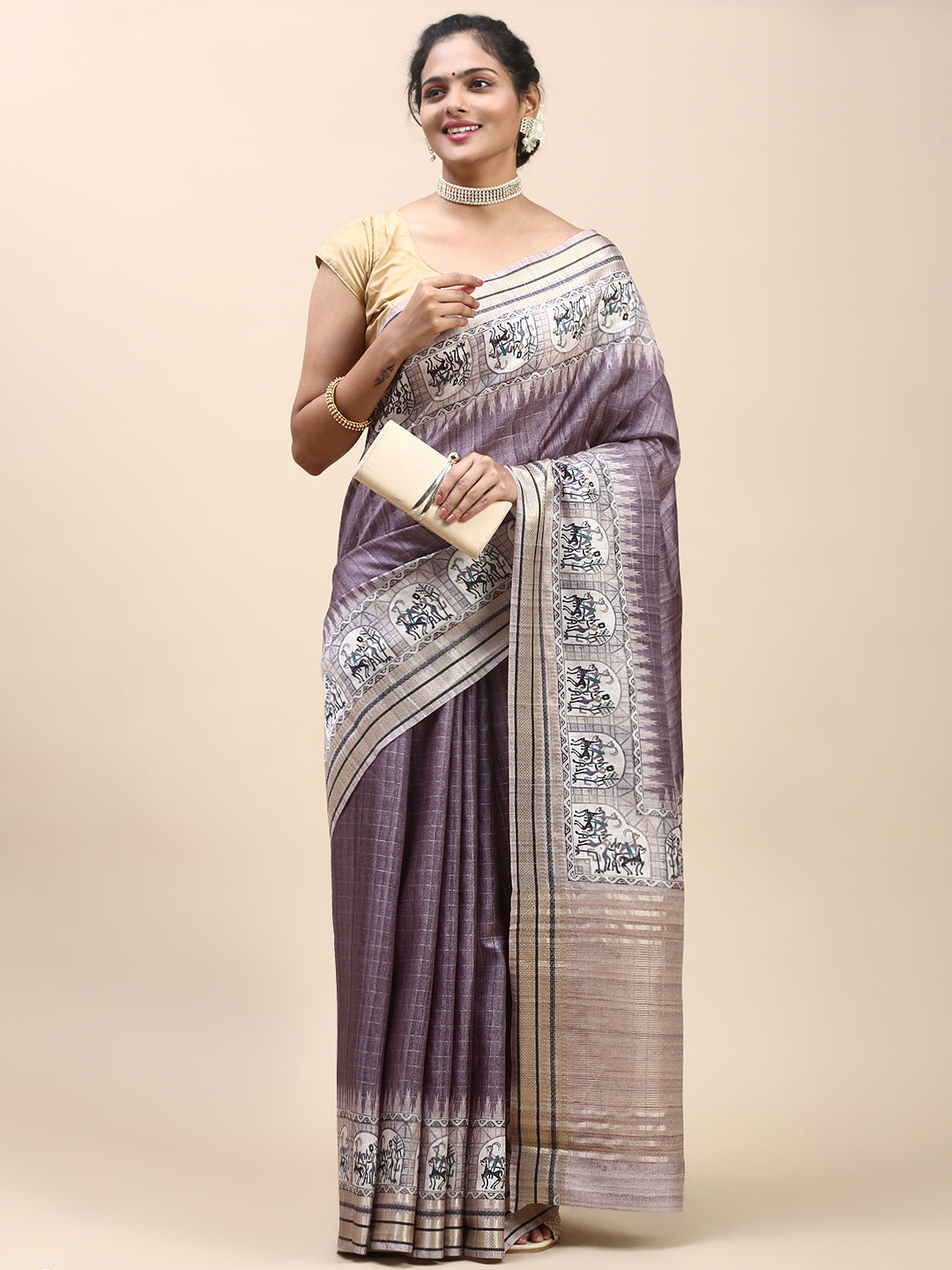 Women Semi Tussar Saree Purple ST196