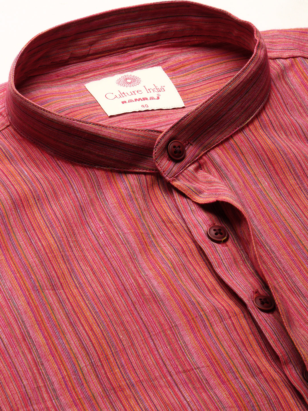 Mens Cotton Multicolor Striped Full Sleeves Short Length Kurta M16