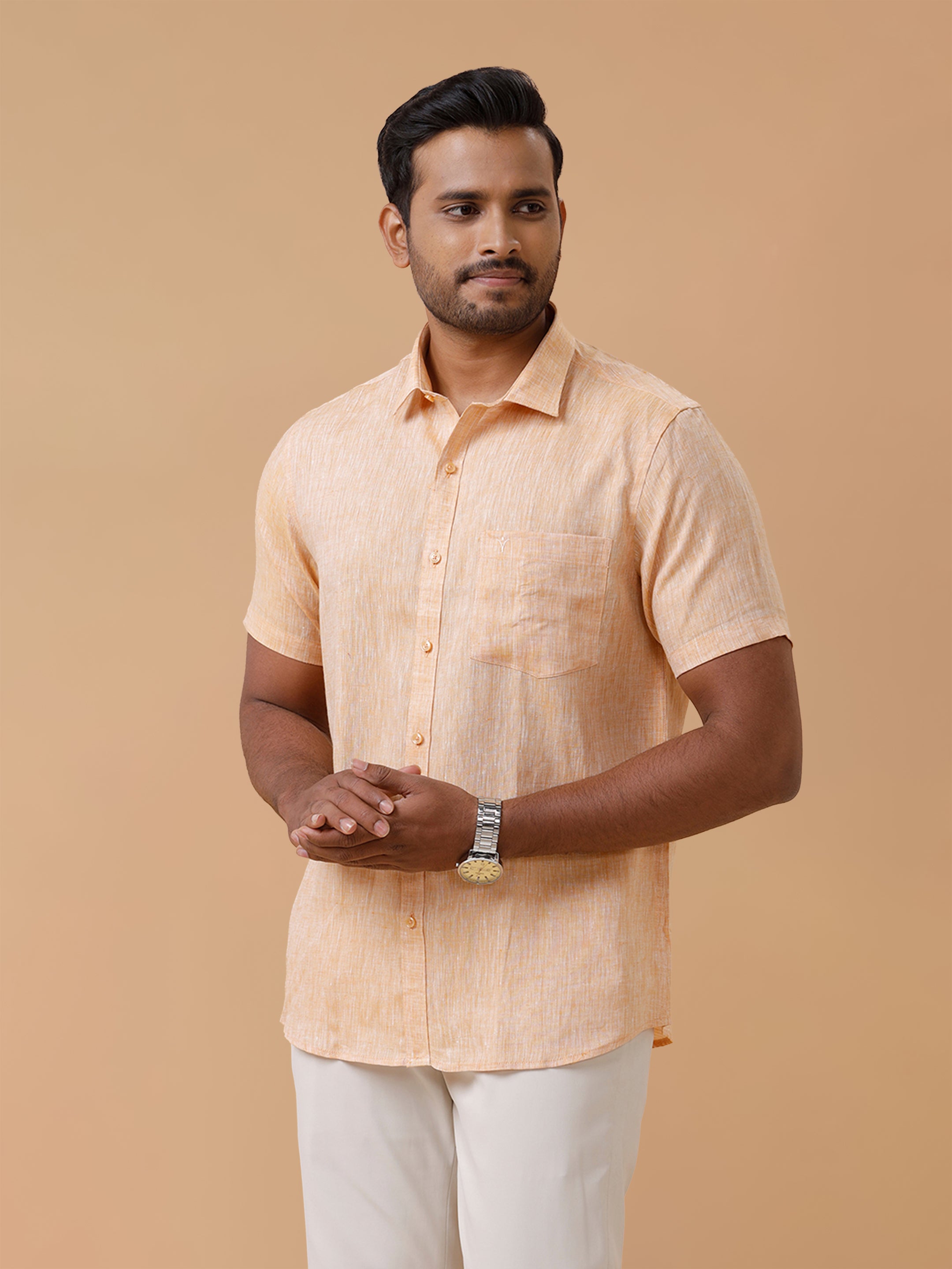 Pure Linen Orange Smart Fit Shirt L19