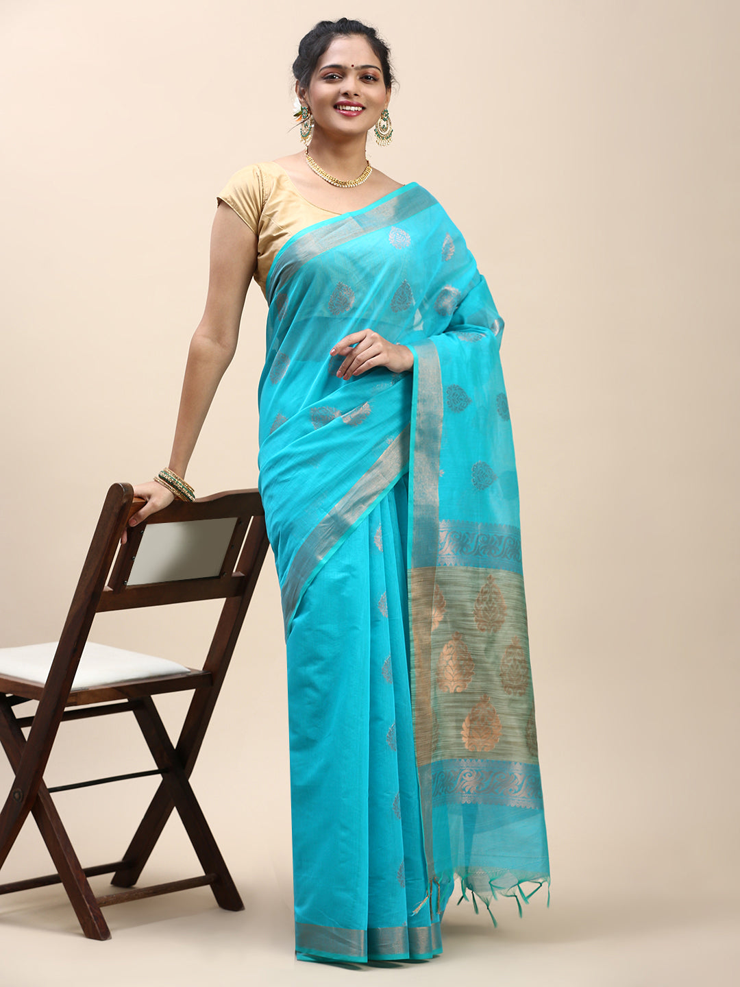 Women Semi Cotton Saree Blue SC28