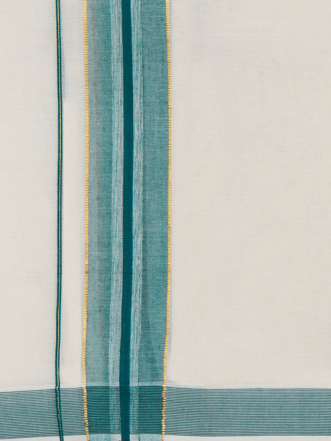 Men Kora Cotton Double Layer Dhoti with Green Fancy Jari Border EGJ19