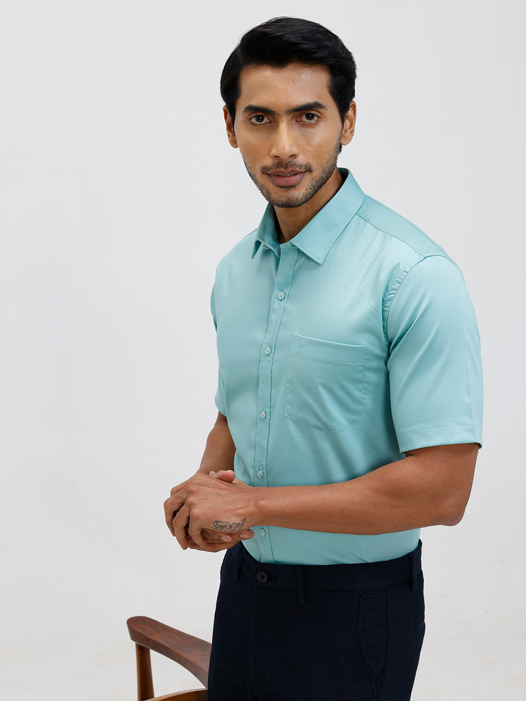 Men Cotton Blend Shirt Shadow Green T53 ACT4