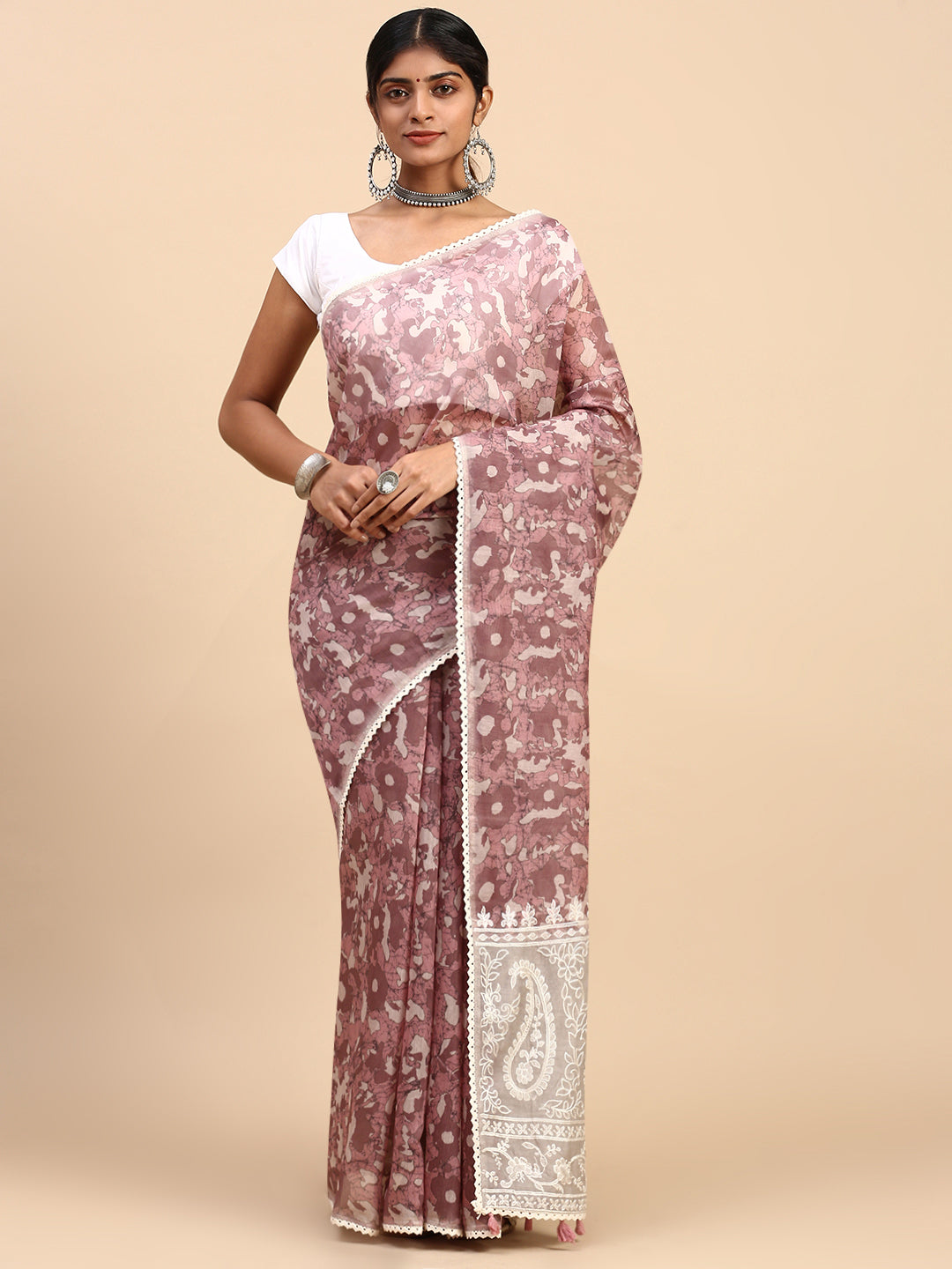 Womens Pure Cotton Saree Pink PCS116