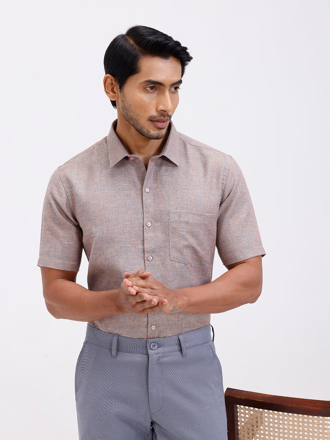 Men Cotton Rich Shirt Greeny Orange Trendy 12 YL16