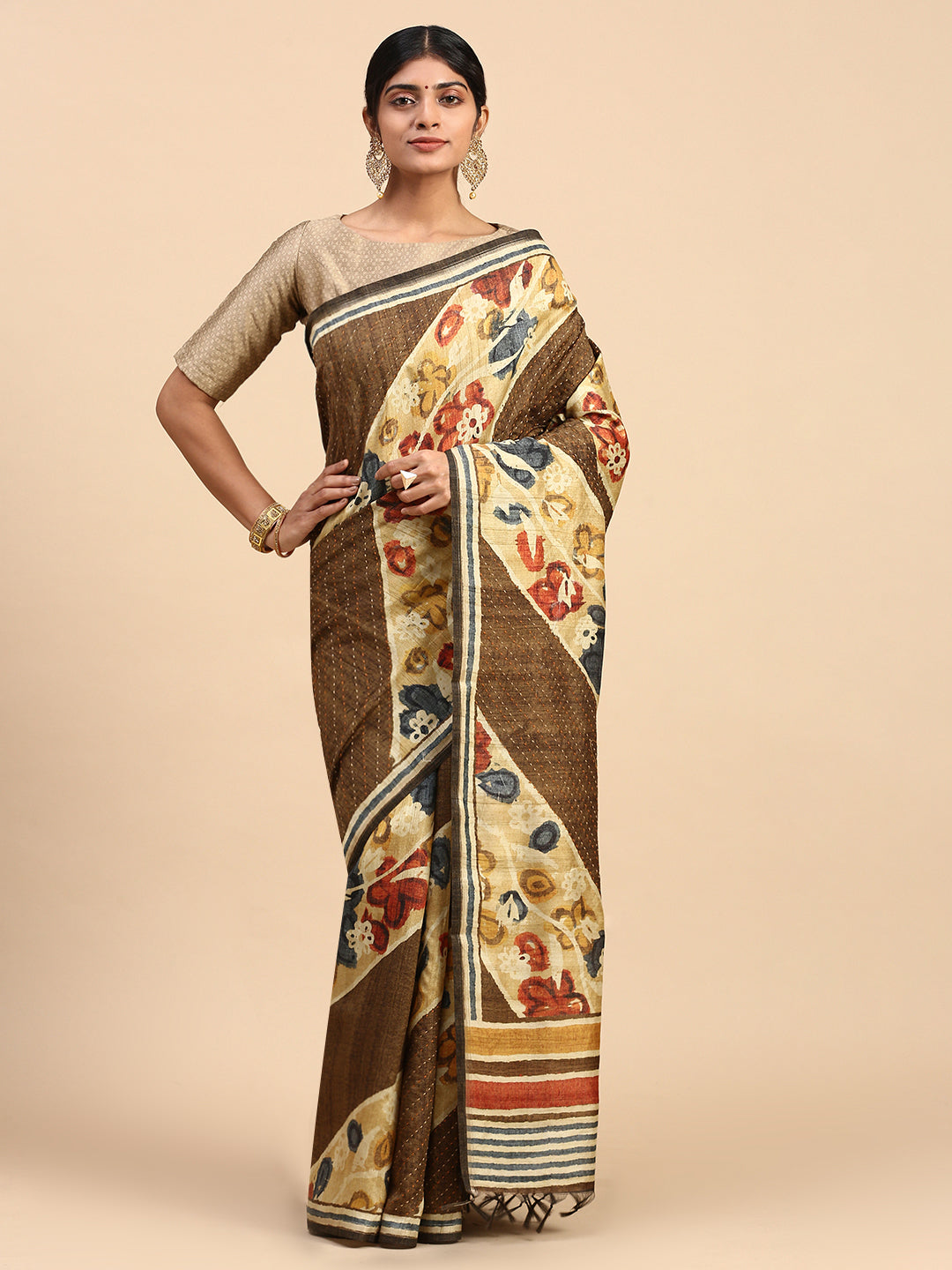 Women Semi Tussar Saree Green ST188