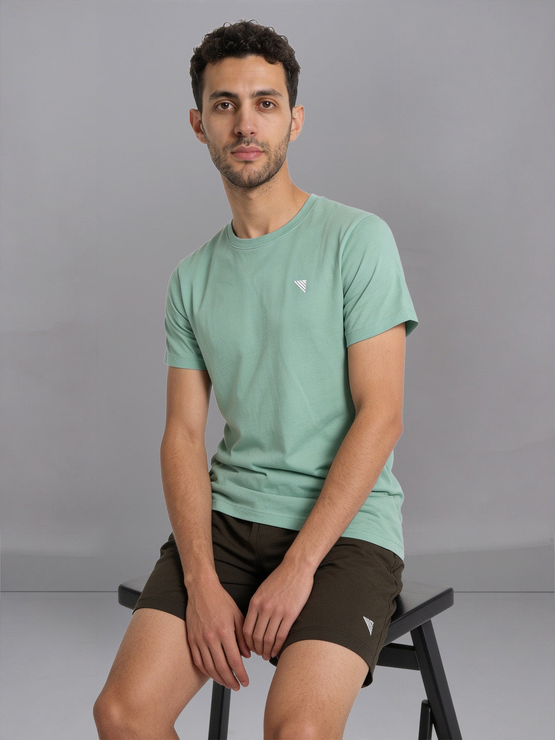 Men Olive Crew neck T-Shirt with Olive Green Shorts Combo ES7