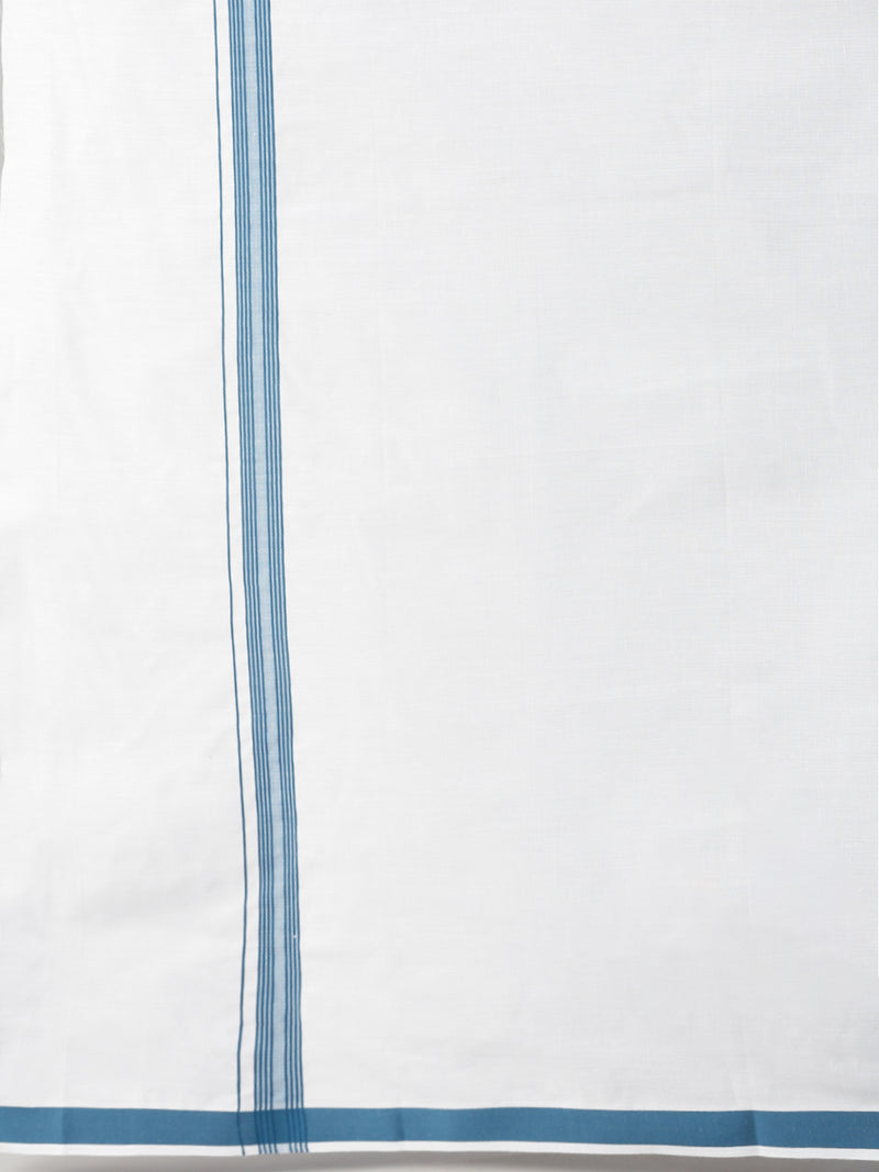 Mens Blue Matching Border Dhoti & Full Sleeves Shirt Set Evolution IC4