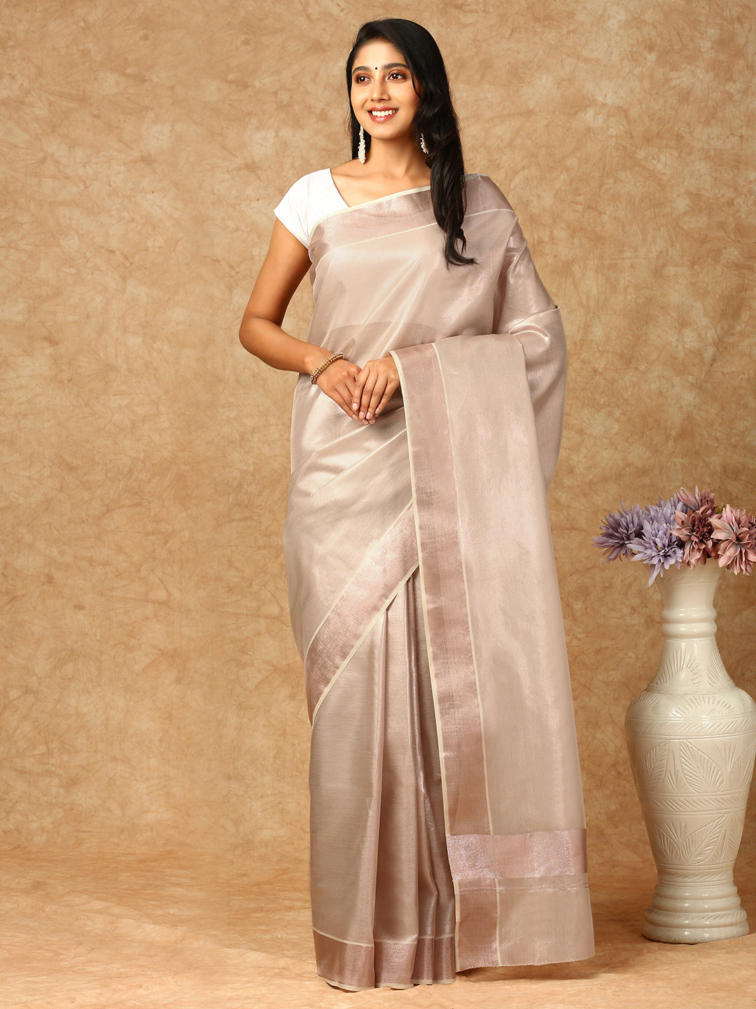 Women Kerala Rose Gold Tissue Saree KS147