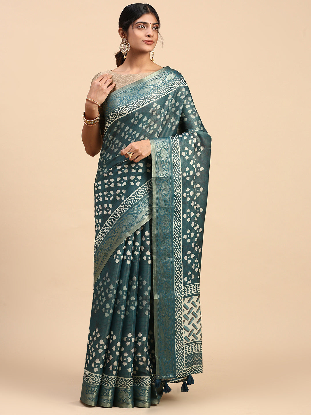 Women Semi Silk Tissue Weaving Saree Green SS283