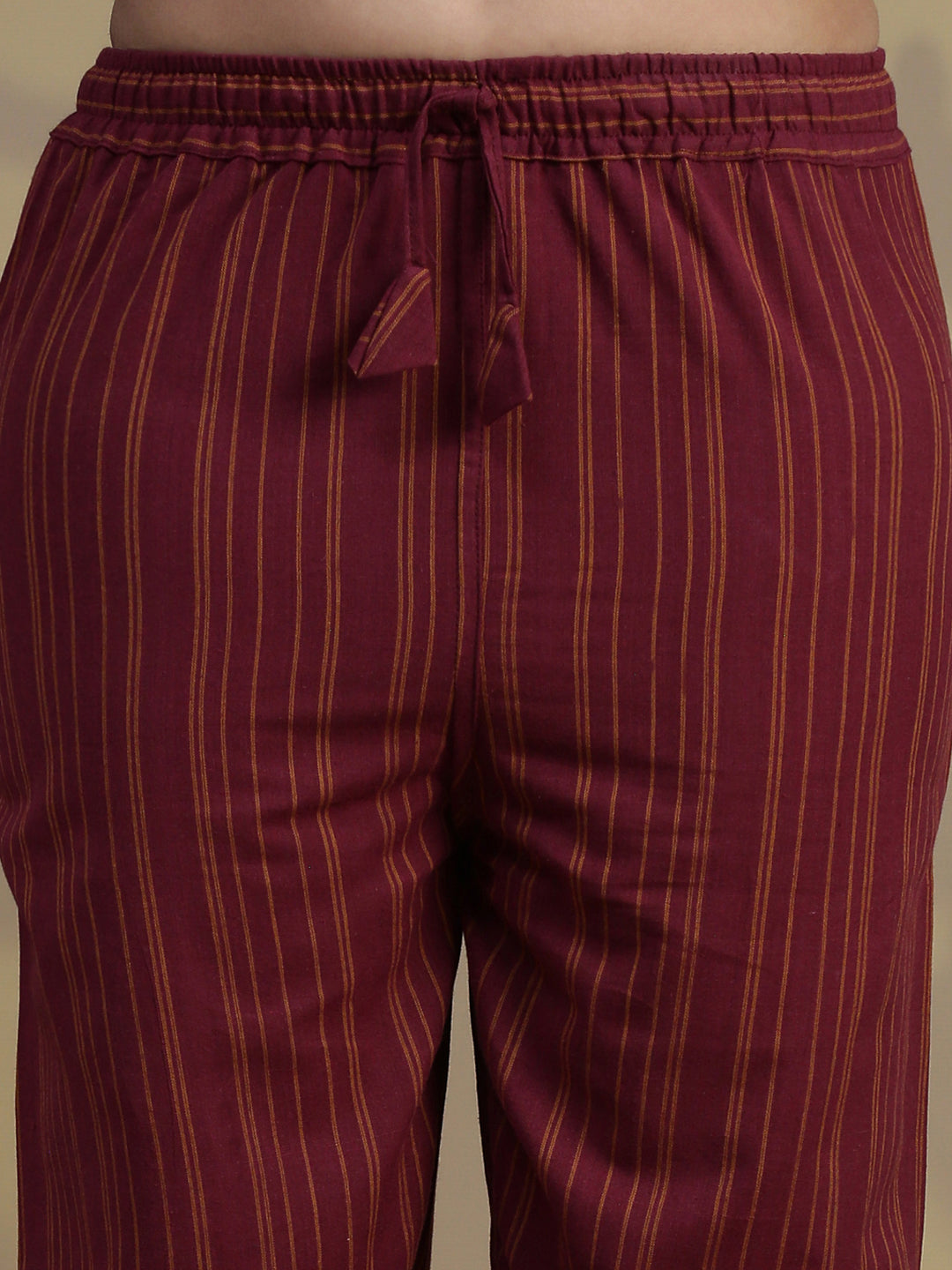 Women Cotton Maroon Stripes Design Kurti Set EKS95