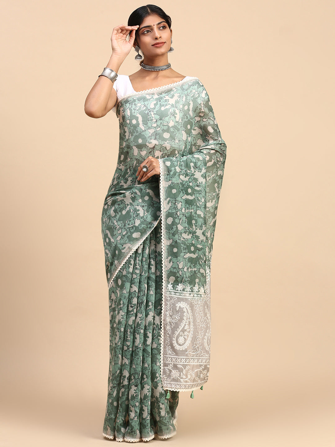 Womens Pure Cotton Saree Green PCS117