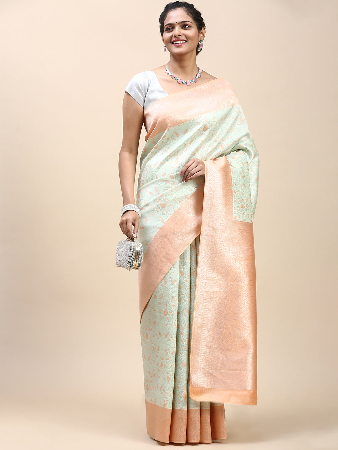 Women Semi Silk Saree Green SS287