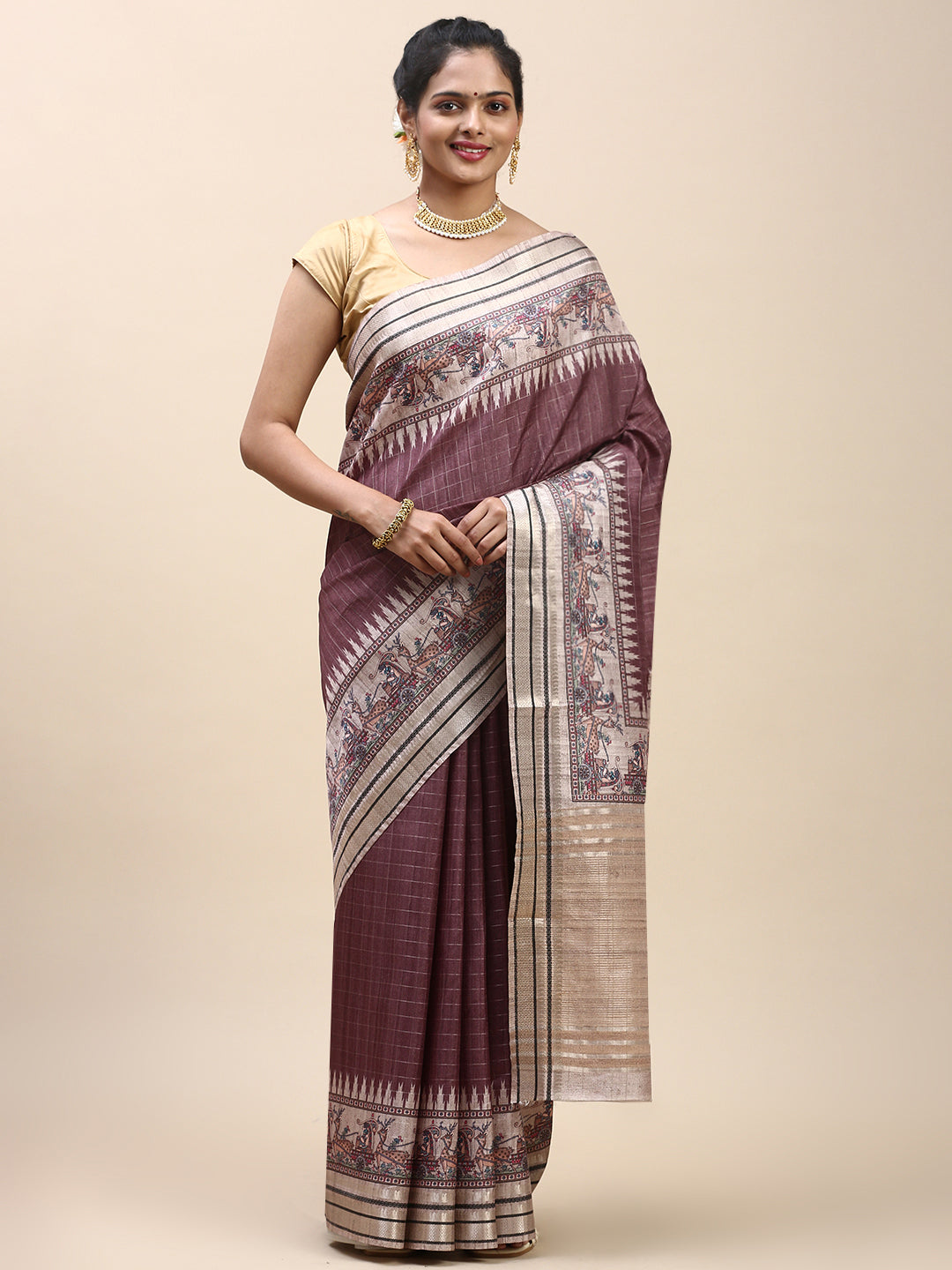 Women Semi Tussar Saree Brown ST198