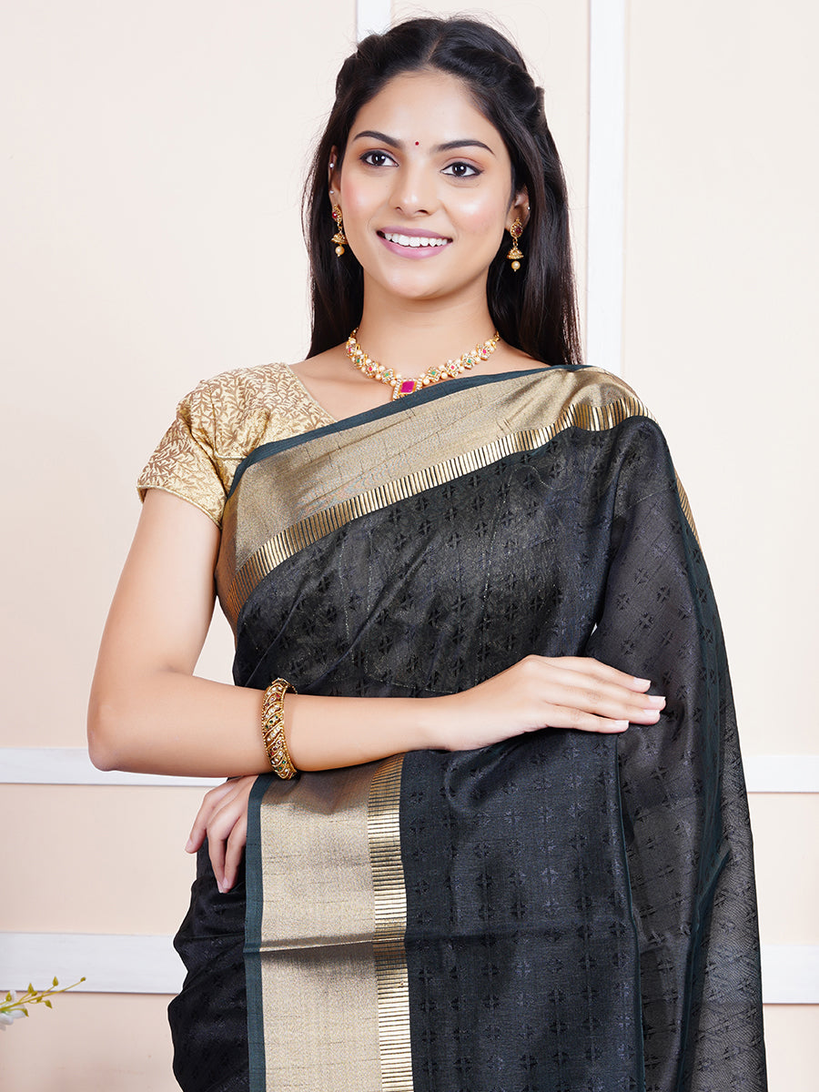 Couple Combo Black Shirt Dhoti With Semi Raw Silk Saree SRS46