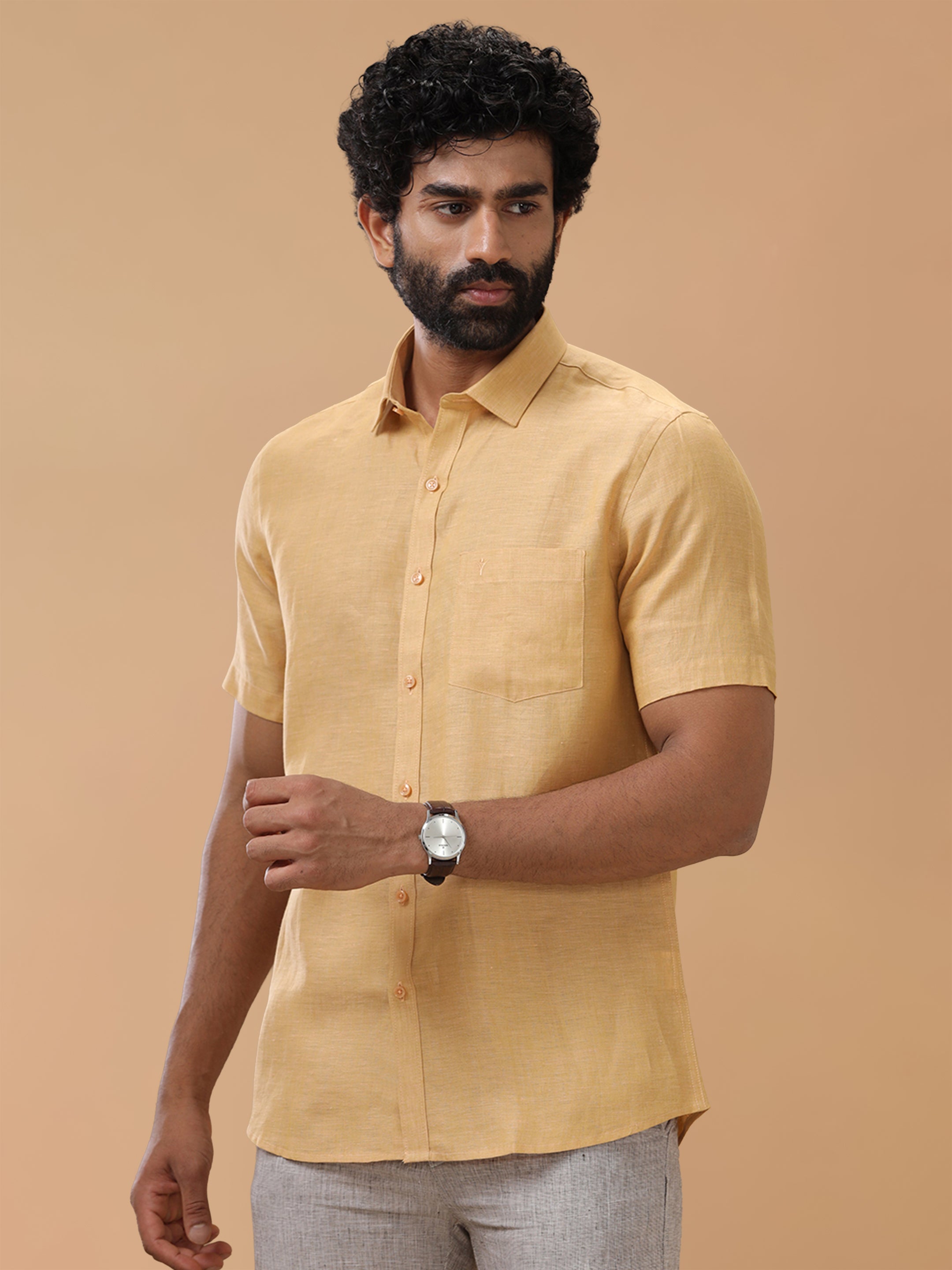 Pure Linen Light Orange Smart Fit Shirt L96