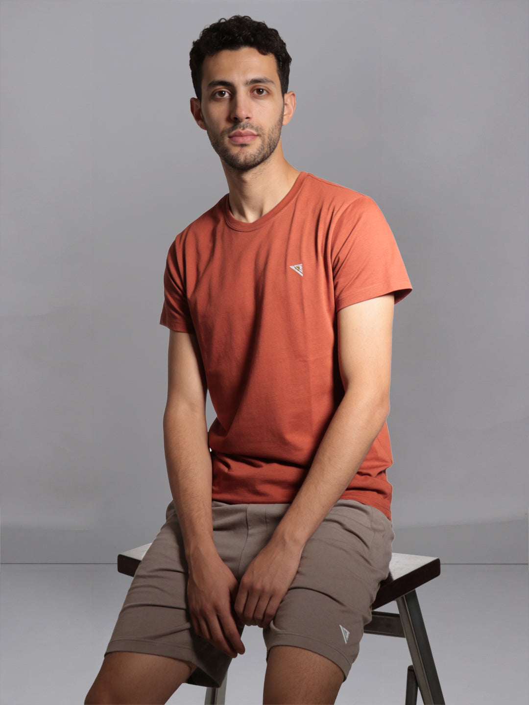 Men Orange T-Shirt and Taupe Shorts Combo ES9