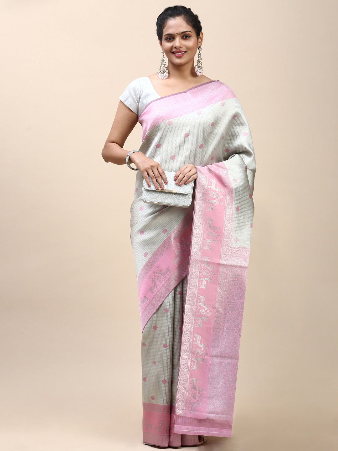 Women Semi Silk Saree Silver SS288