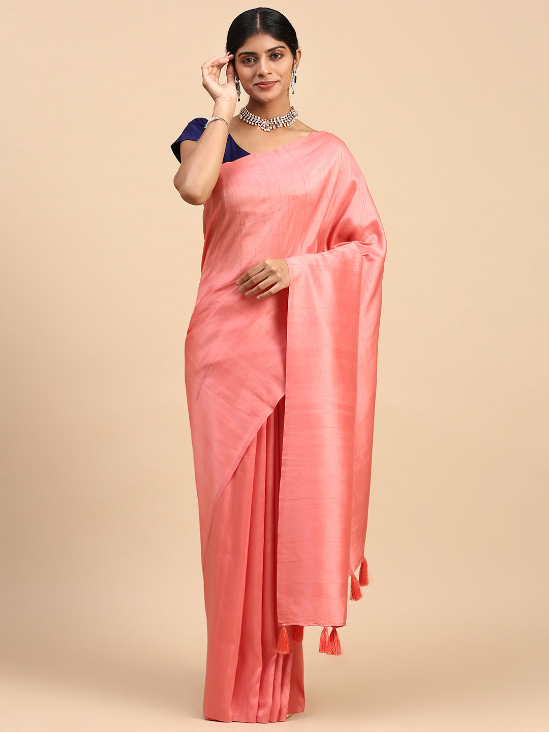 Women Pure Cotton Saree Pink PCS105