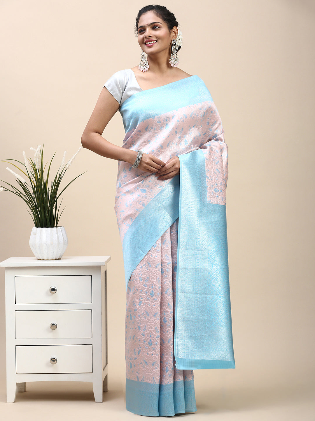 Women Semi Silk Saree Pink SS291