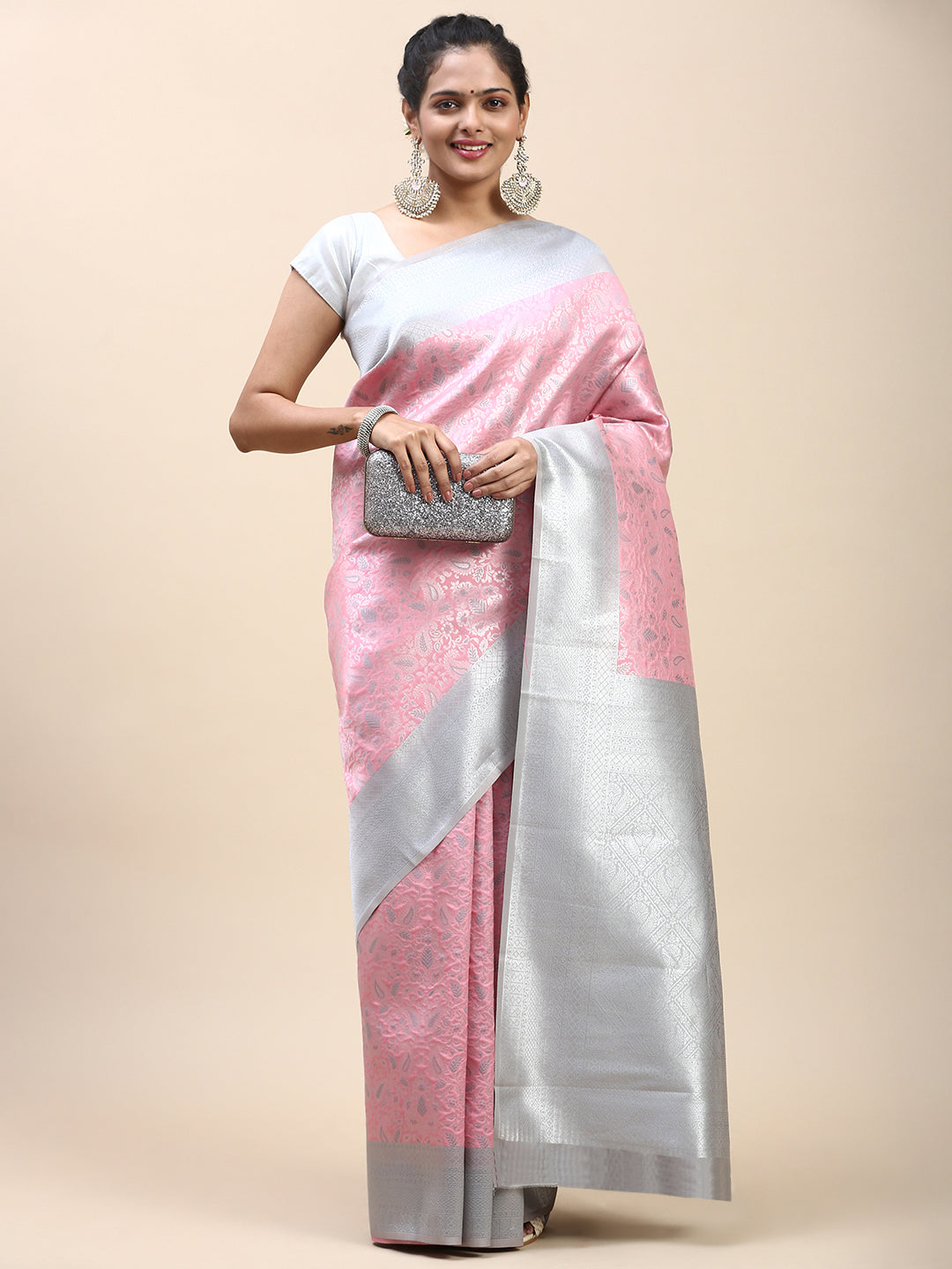 Women Semi Silk Saree Pink SS296