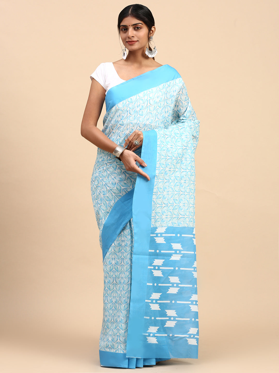 Women Organic Cotton Saree Blue PCS112