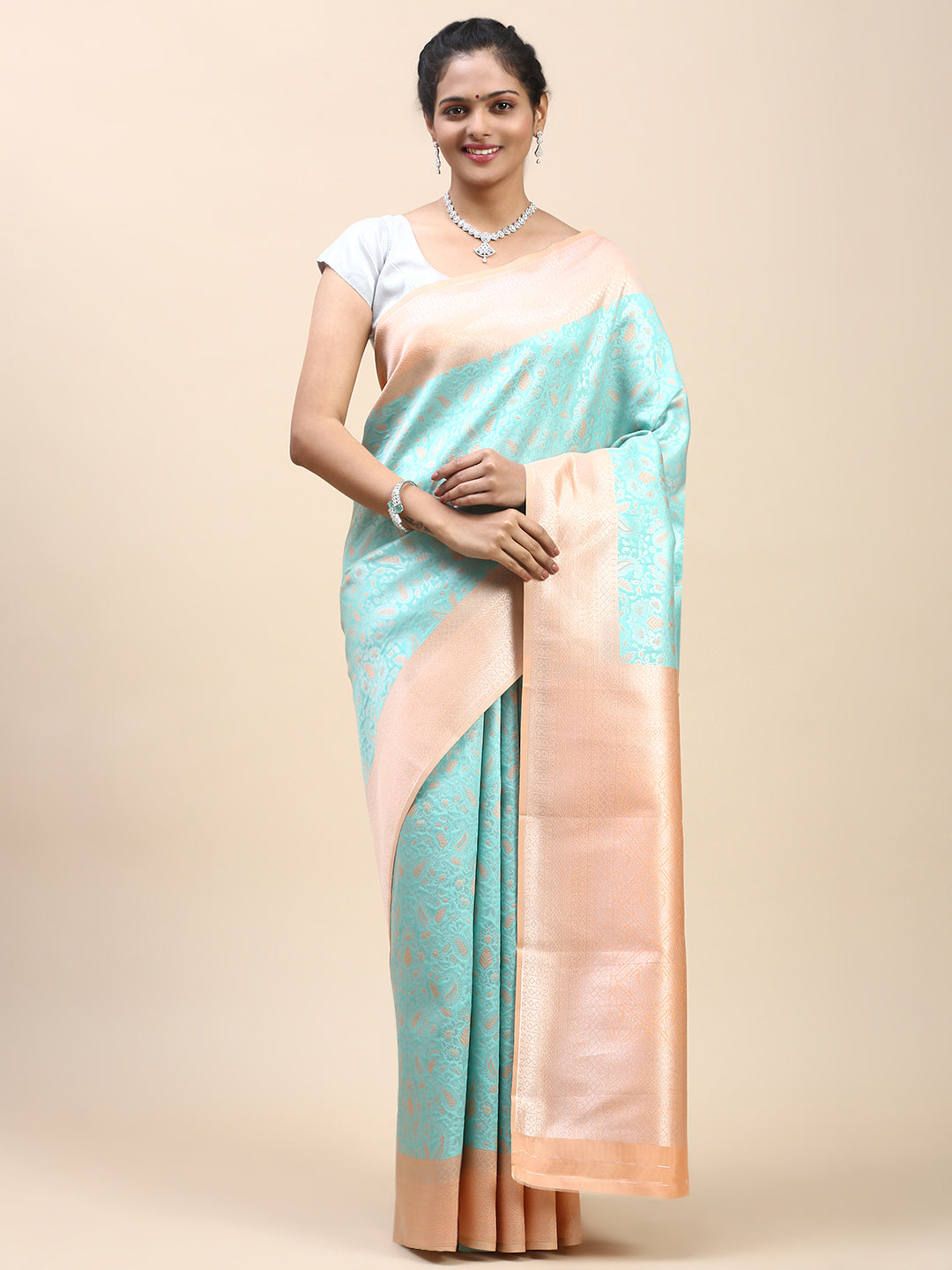 Women Semi Silk Saree Green SS295