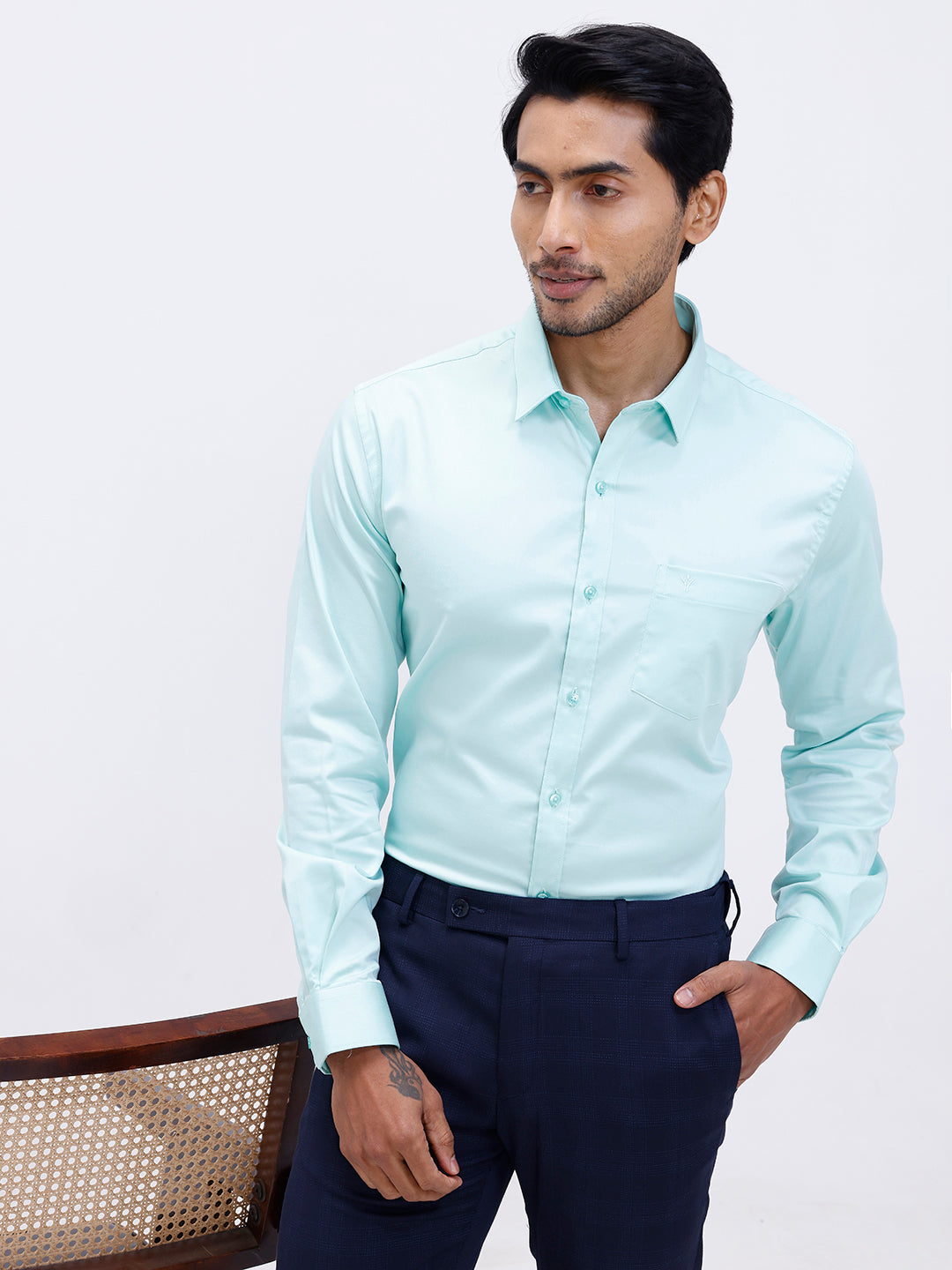 Men Cotton Blend Shirt Snowmint Green T53 ACT10