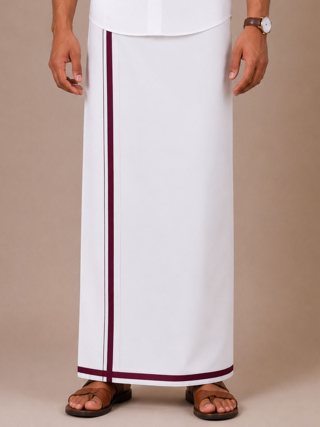 Men 100% Cotton Single Layer Big Border Dhoti Park Sun PS01