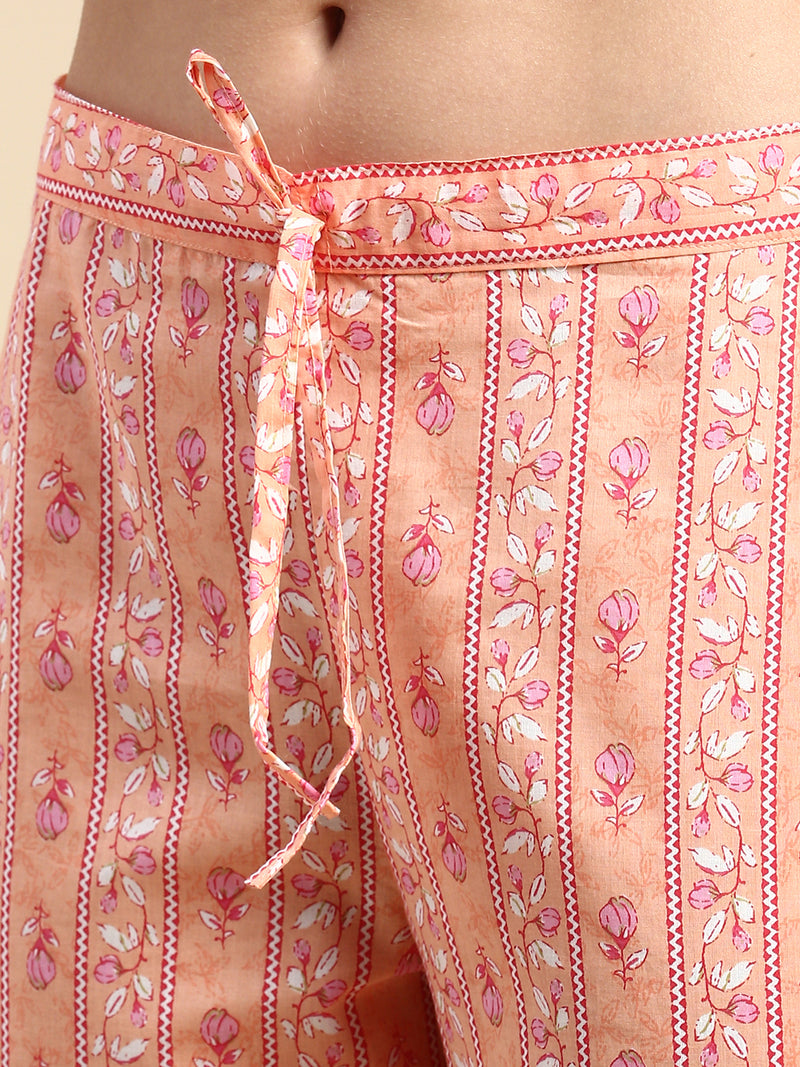 Womens Orange with Pink Printed & Embroidered Kurti Set PKS07