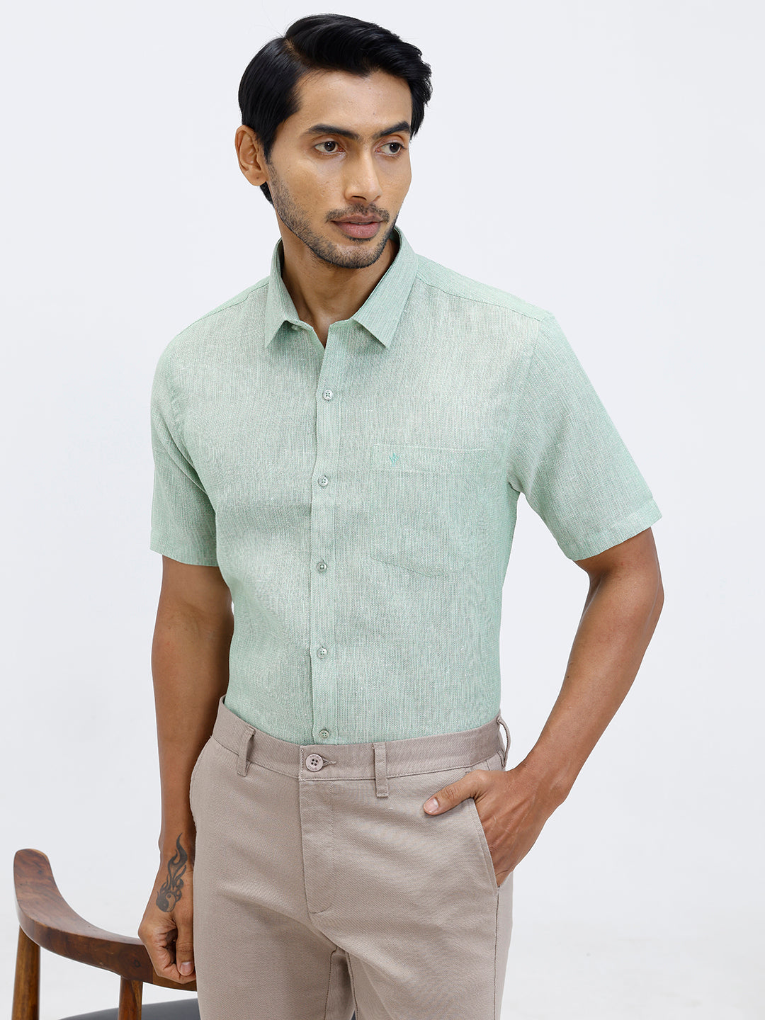 Men Cotton Rich Shirt Green Trendy 12 YL1