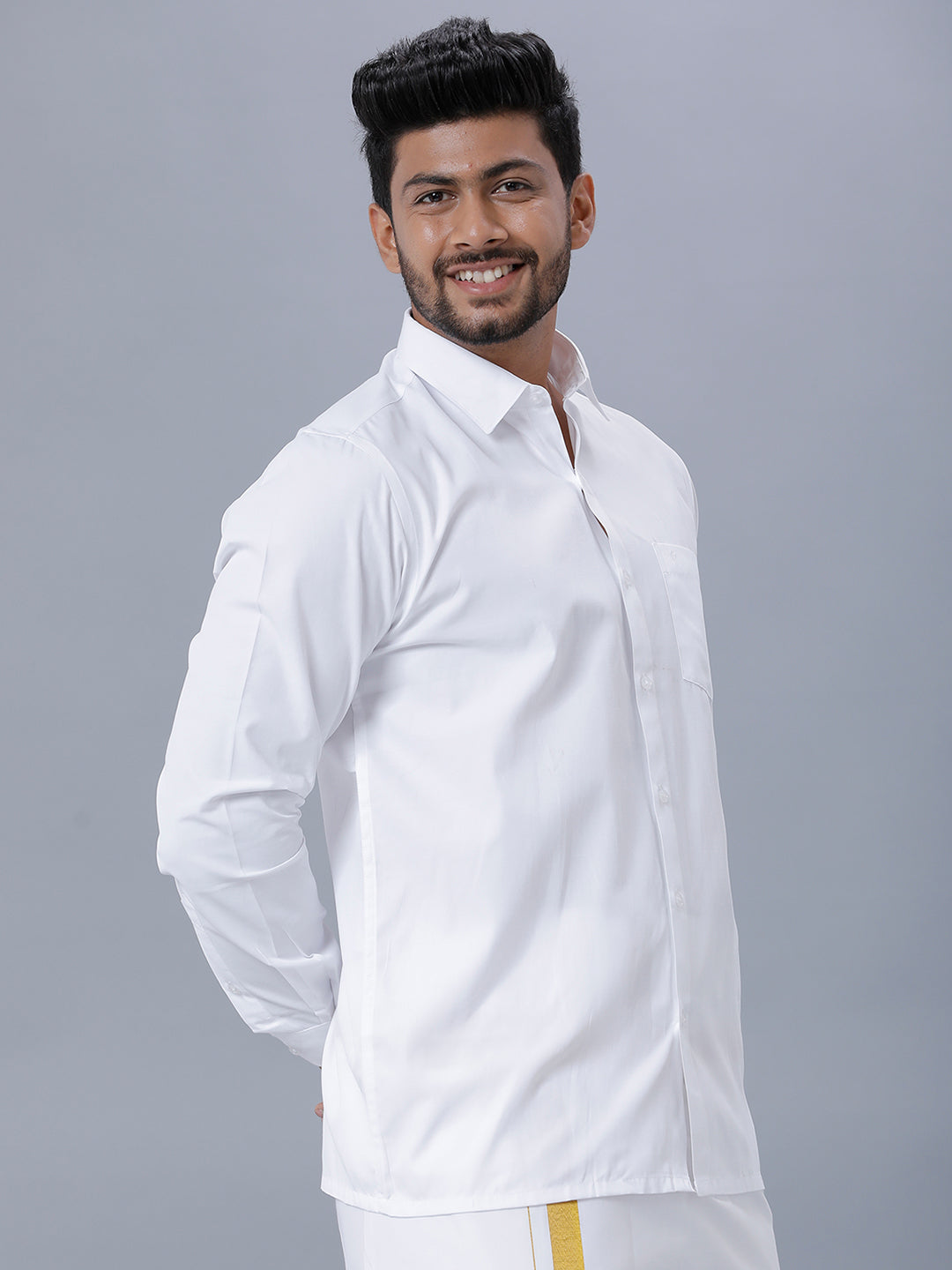 Mens Premium Pure Cotton White Shirt Full Sleeves Ultimate R5-Side alternative view