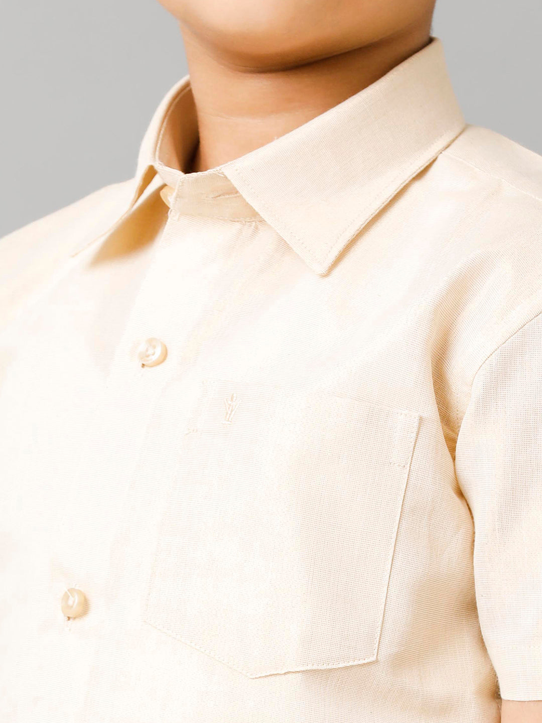Boys Tissue Jari Half Sleeve Shirt Dhoti Set Sankalpam Gold-Zoom view