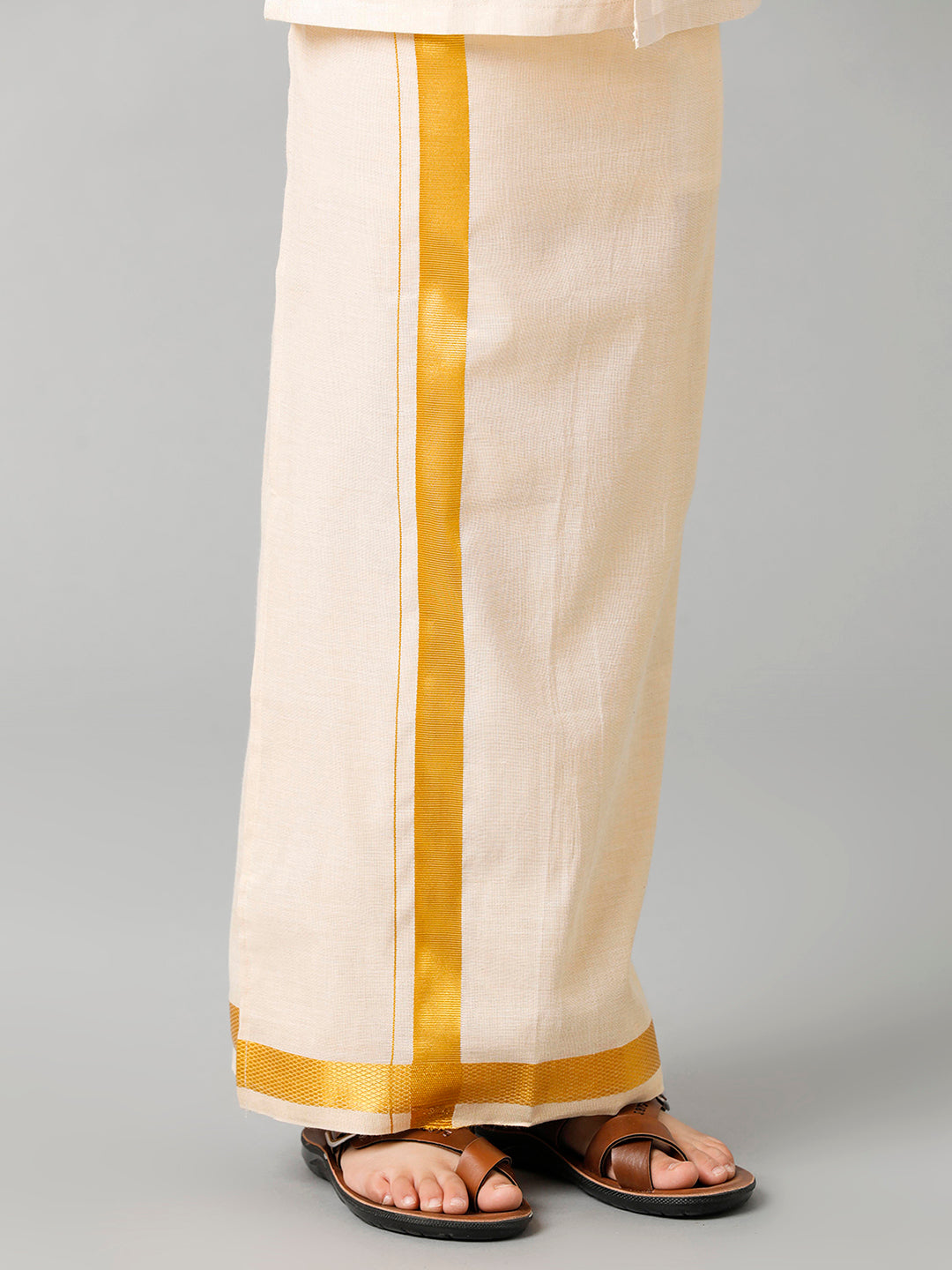 Boys Tissue Jari Half Sleeve Shirt Dhoti Set Sankalpam Gold-Bottom view