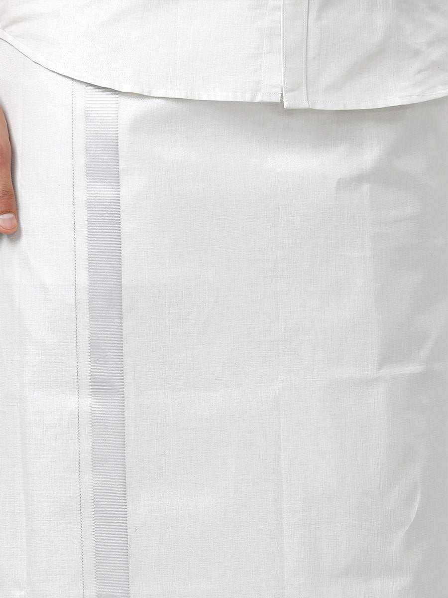 Mens Silver Tissue Half Sleeve Shirt with Matching Readymade Single Dhoti Combo