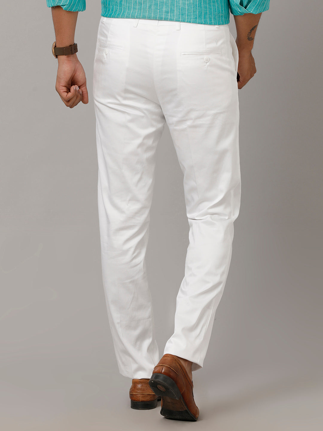Mens Trim Fit Cotton White Pants Smart Stretch-Back view