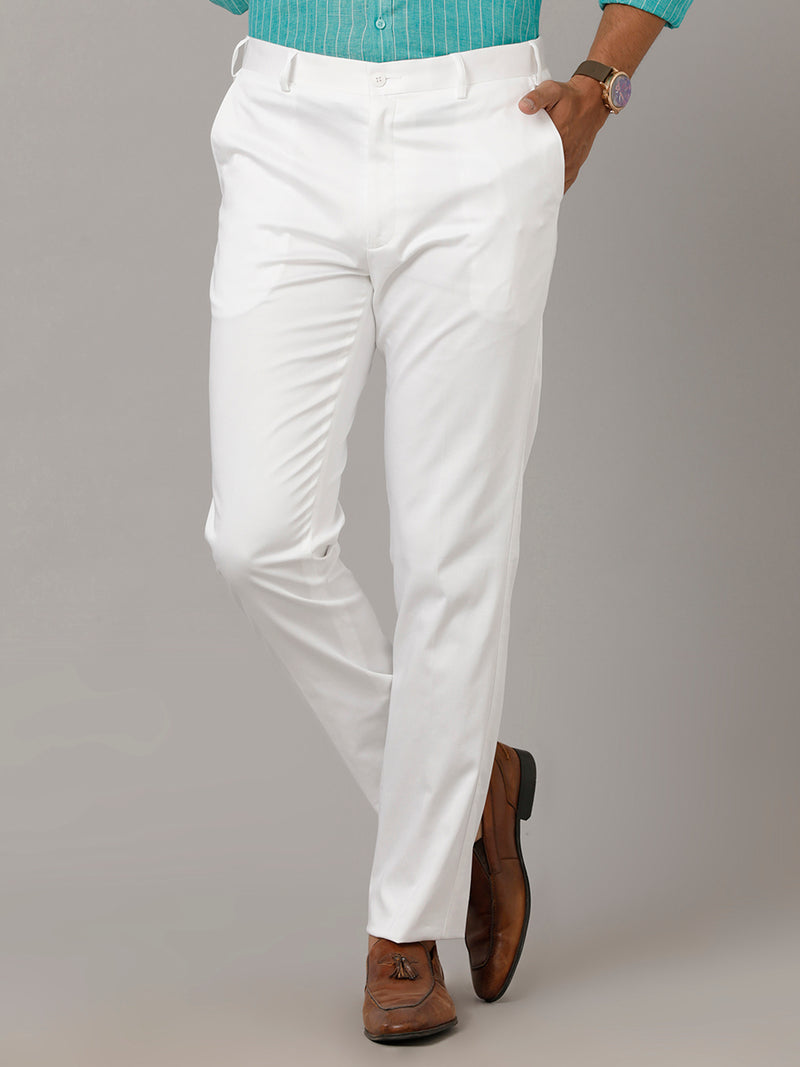 Mens Trim Fit Cotton White Pants Smart Stretch