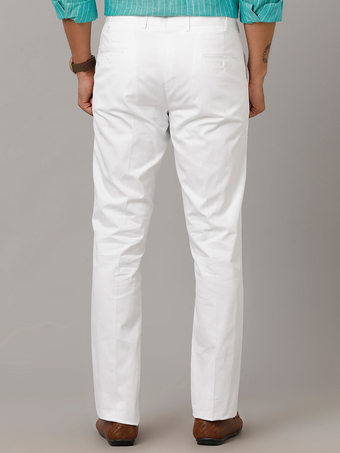 Mens Regular Fit Cotton White Pants Easy Care-Back view