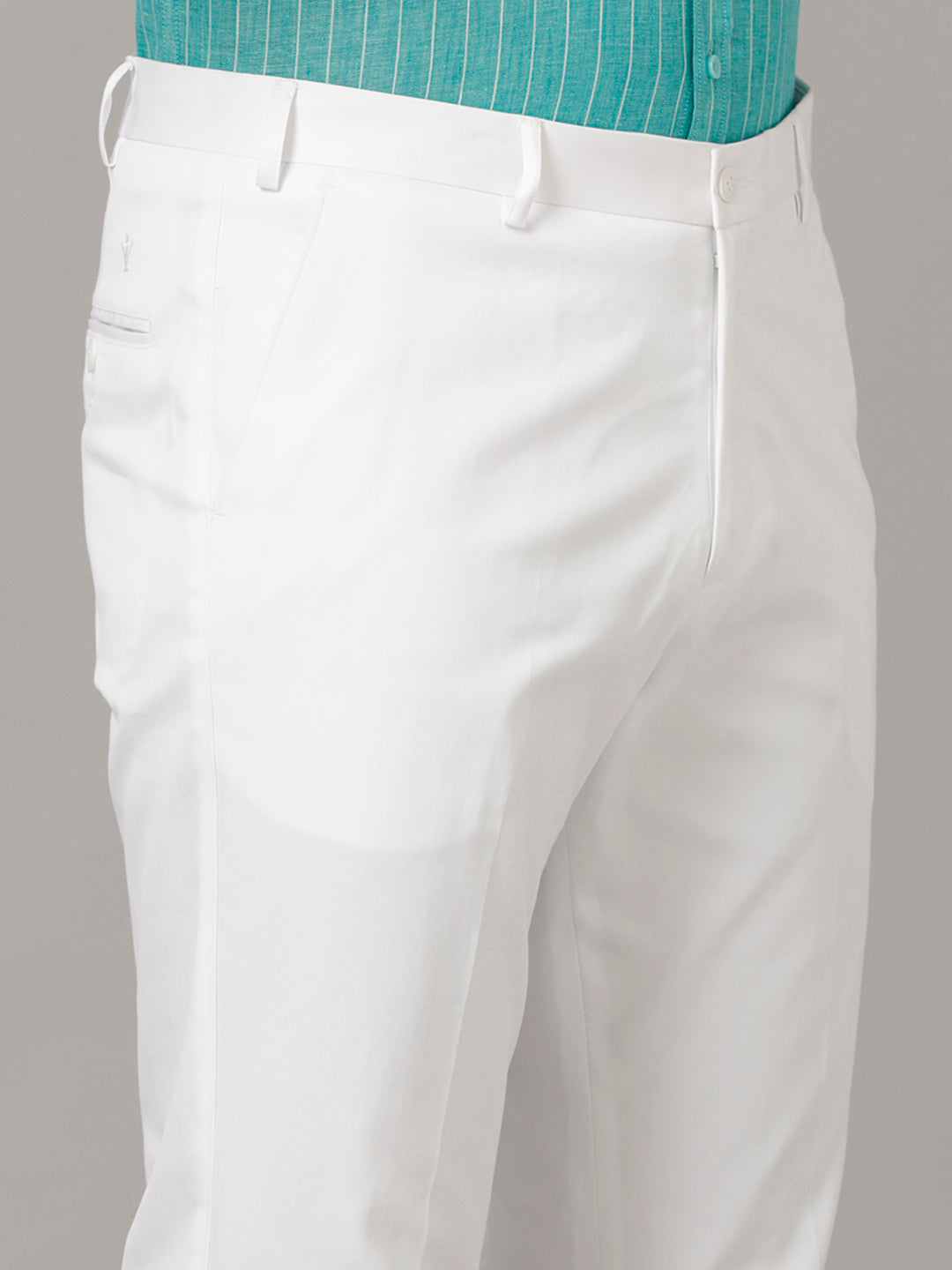 Mens Regular Fit Cotton White Pants Easy Care-Zoom view