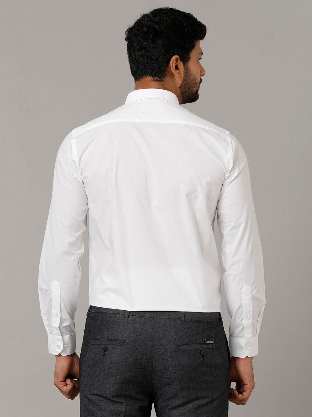Mens Cotton Smart Fit White Shirt Full Sleeves Without Pocket -Back view