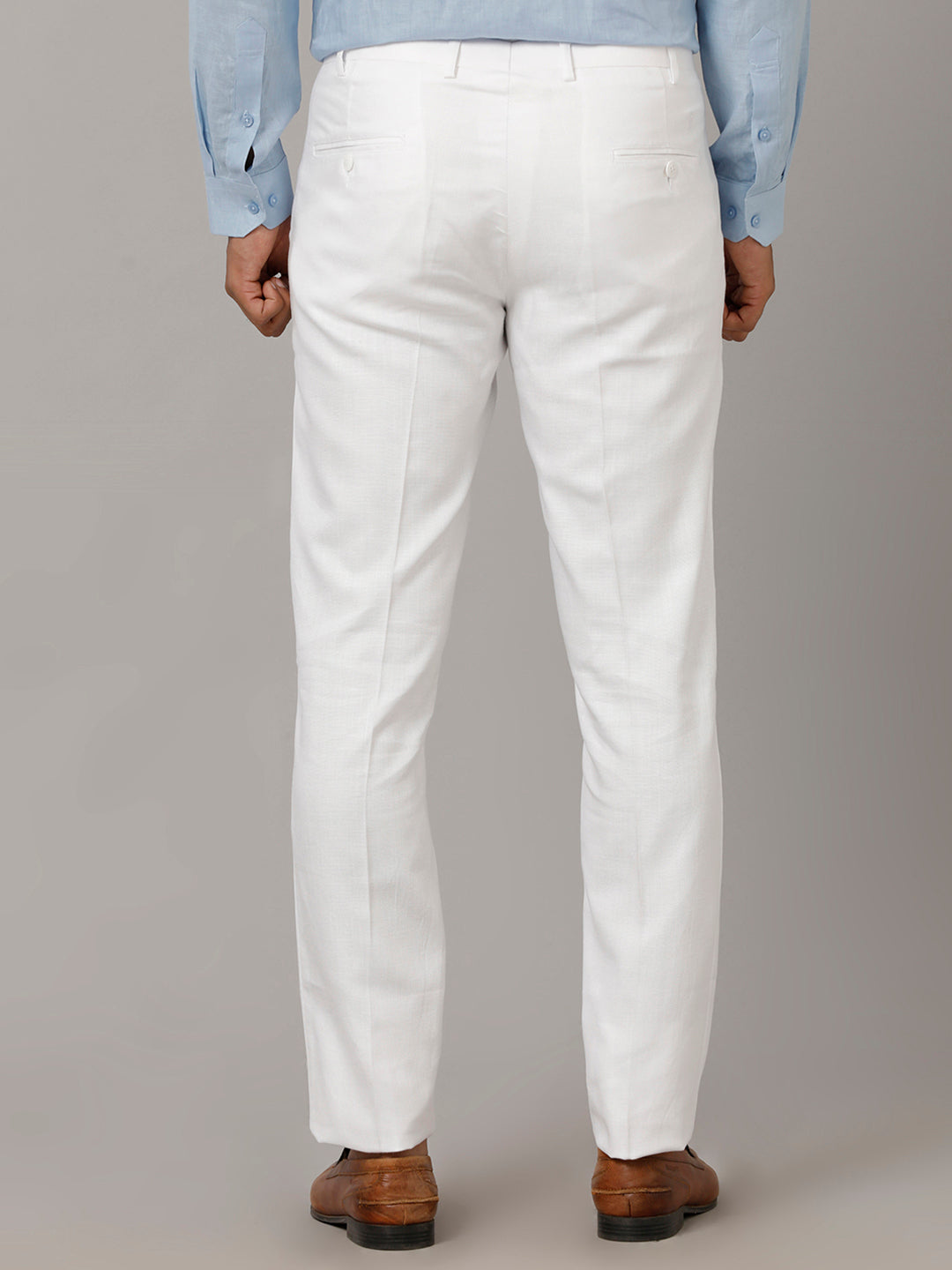 Mens Regular Fit Cotton White Pants White Care-Back view