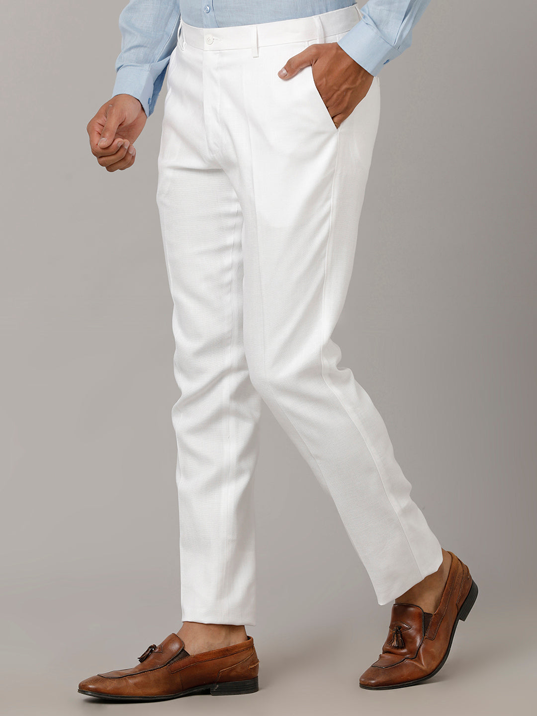 Mens Regular Fit Cotton White Pants White Care-Side view