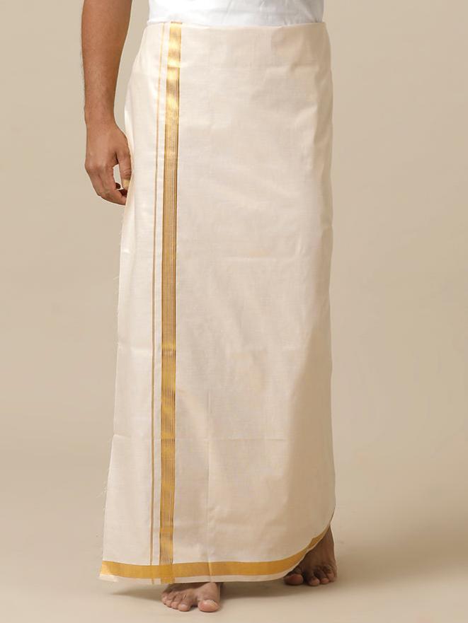 Mens Single Dhoti with Gold Jari 3/4" Smart Hero Gold