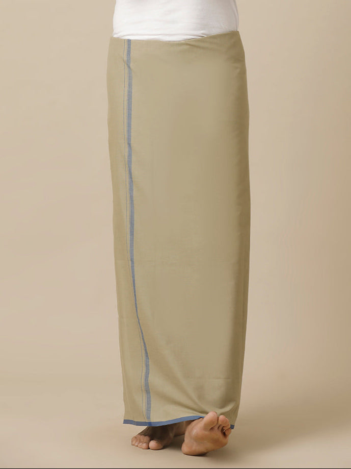 Men Cotton Blend Single Layer Olive Grey Dhoti with Assorted Border Enrich Colour 15