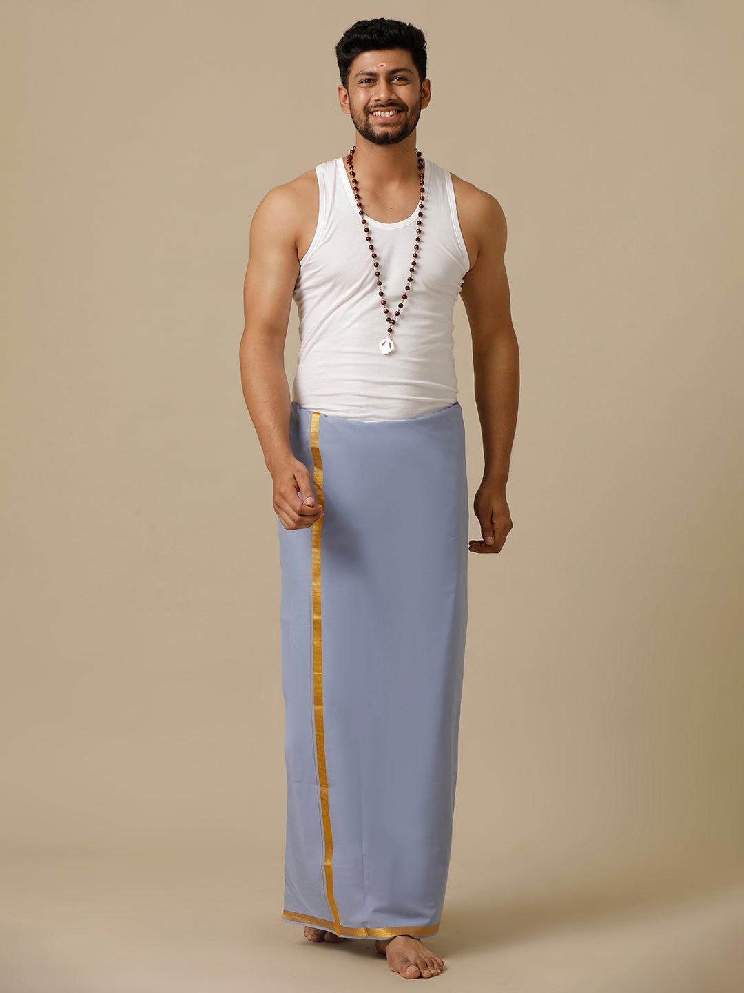 Men Blue Dhoti with Small Border Cosmic 14 (CNBLUE)