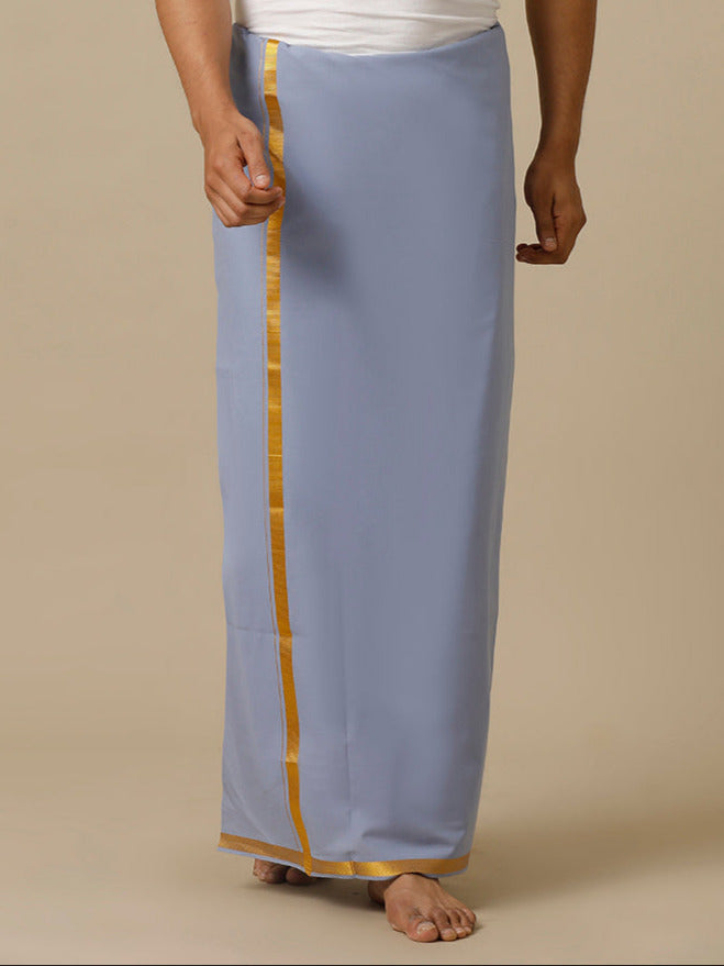 Men Gold Jari Border Single Layer Blue Dhoti Cosmic 14 (CNBLUE)