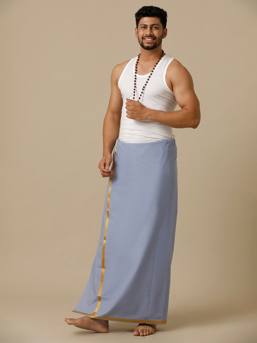 Men Blue Dhoti with Small Border Cosmic 14 (CNBLUE)