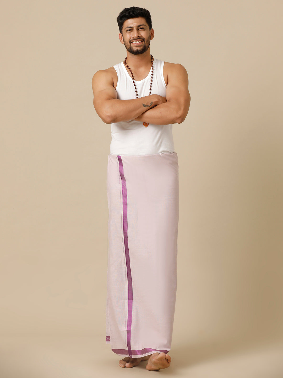 Mens Color Dhoti with Fancy Jari Border Extreme Purple