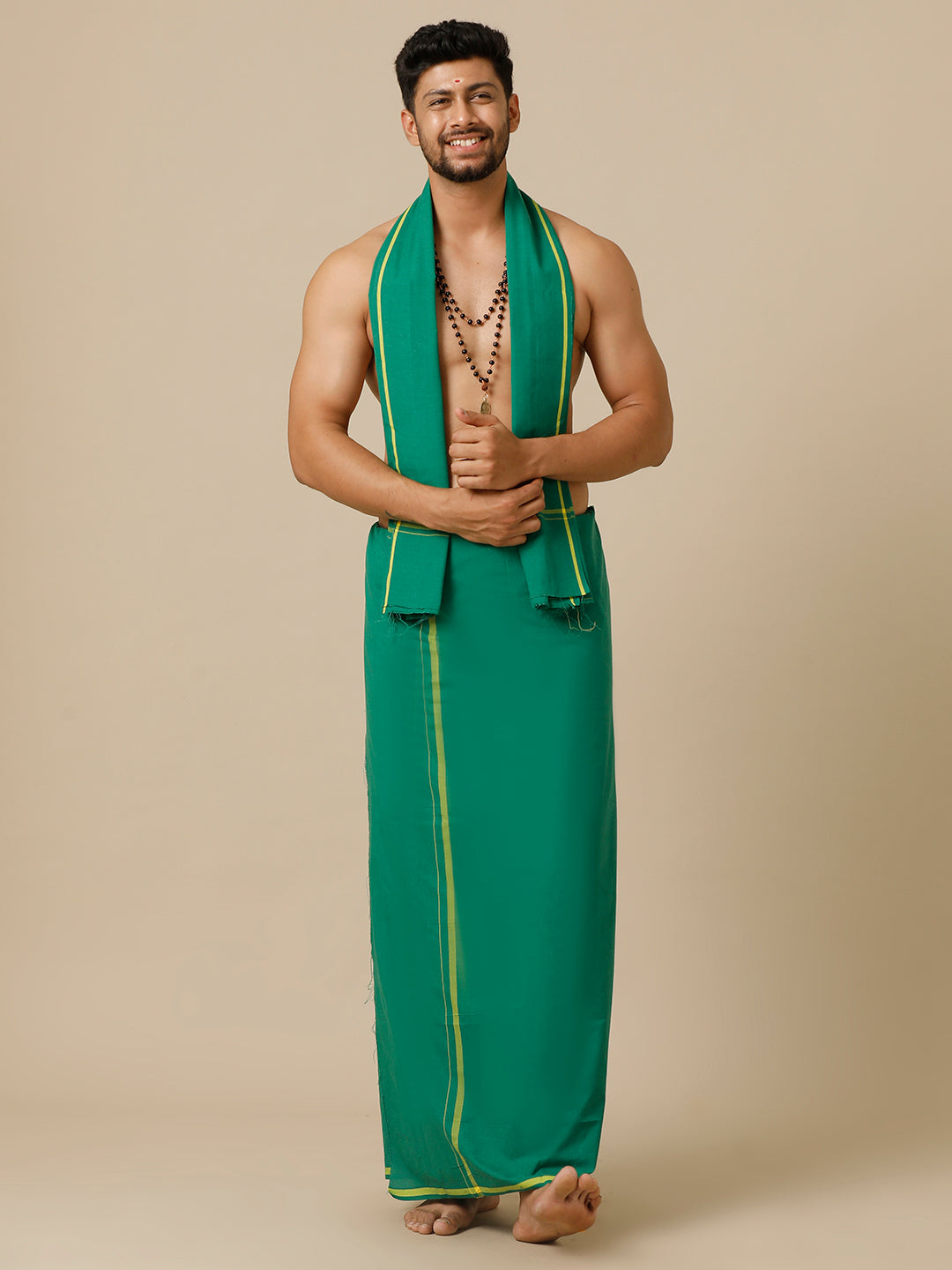 Mens Devotional Dhoti & Towel Combo Makara Jyoti Green